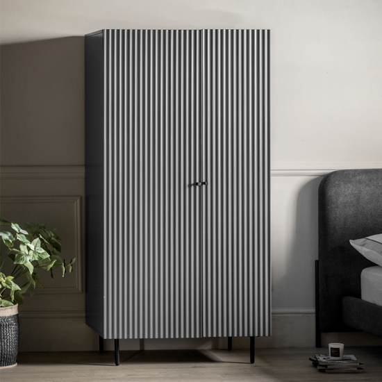 Bienne Wooden Wardrobe With 2 Doors In Grey thumbnail