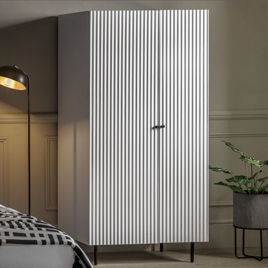 Product photograph of Bienne Wooden Wardrobe With 2 Doors In White from Furniture in Fashion