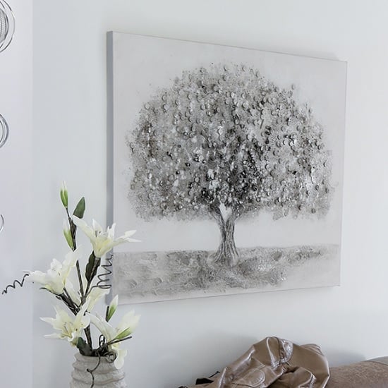 Photo of Big tree canvas oil painting in wooden frame with aluminium trim
