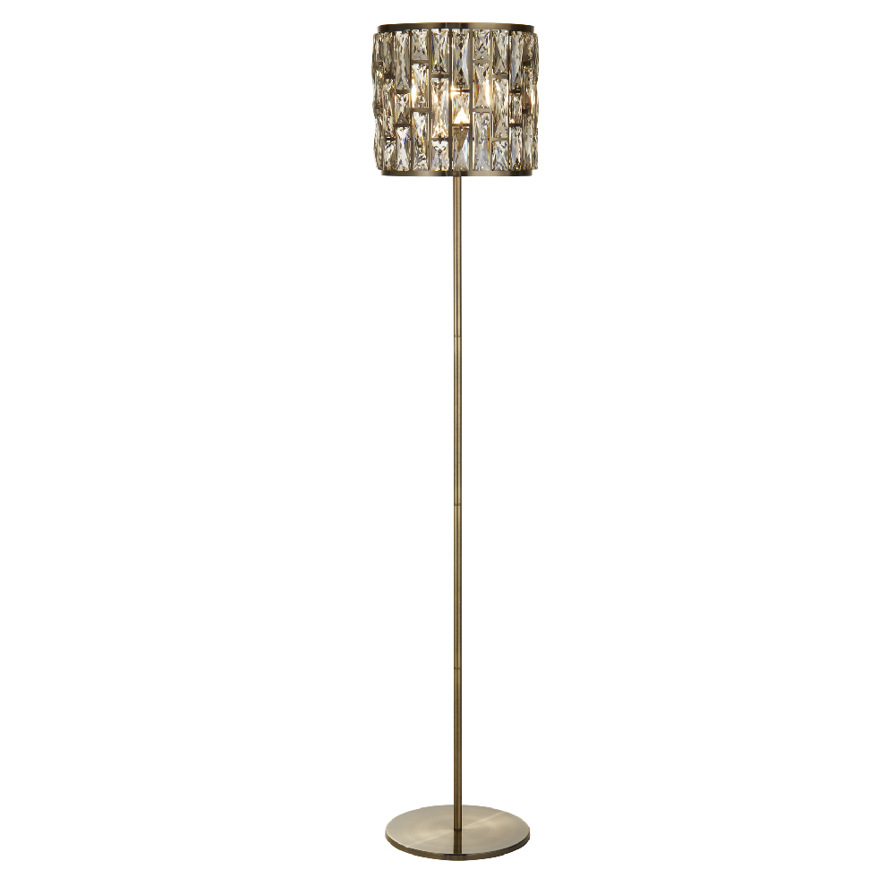 Read more about Bijou champagne glass floor lamp in antique brass