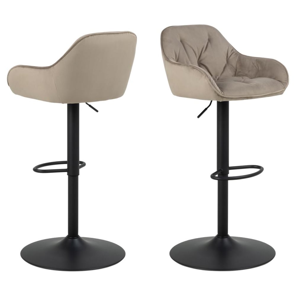 Product photograph of Bilbao Beige Fabric Bar Stools With Black Base In Pair from Furniture in Fashion