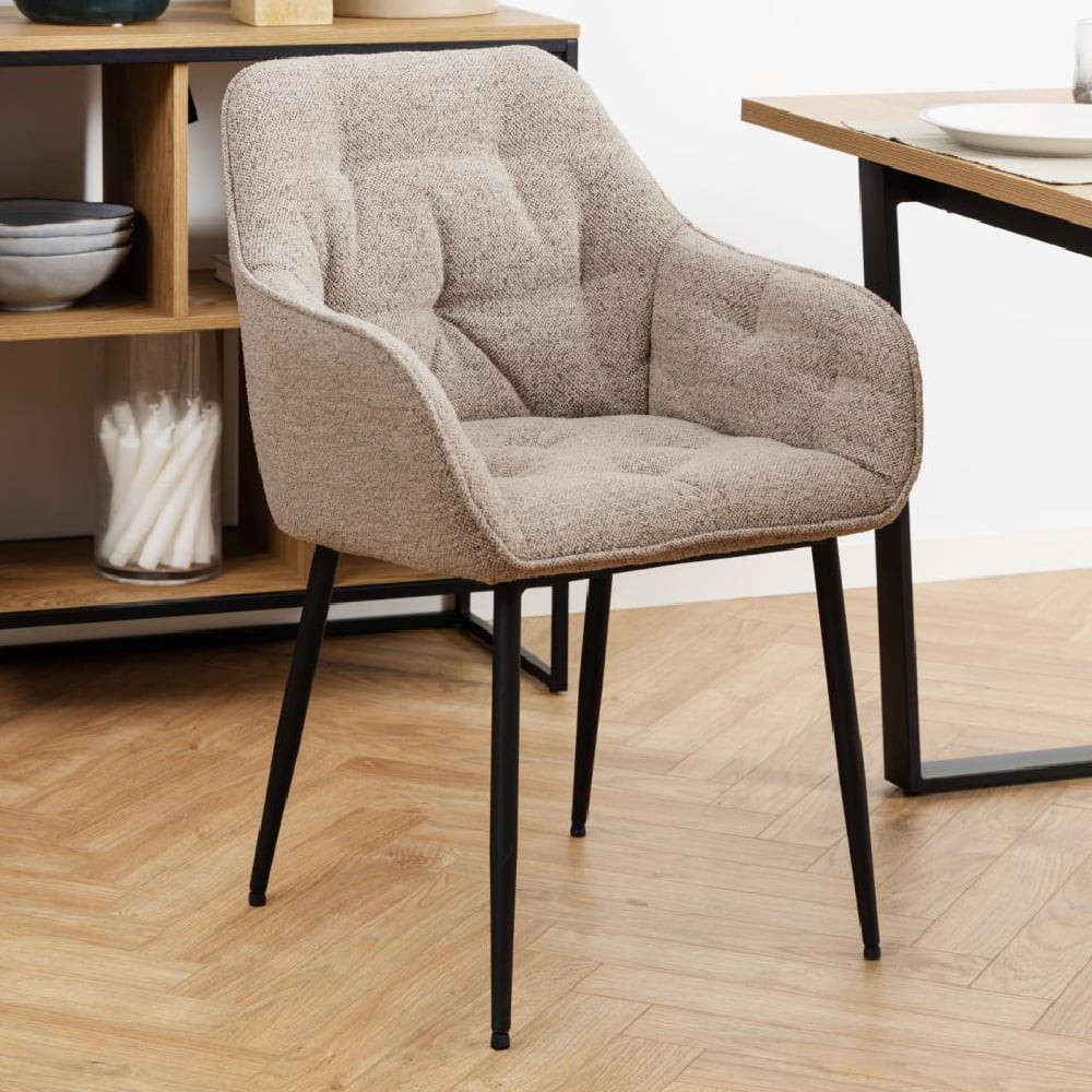 Bilbao Beige Fabric Dining Chairs With Armrest In Pair