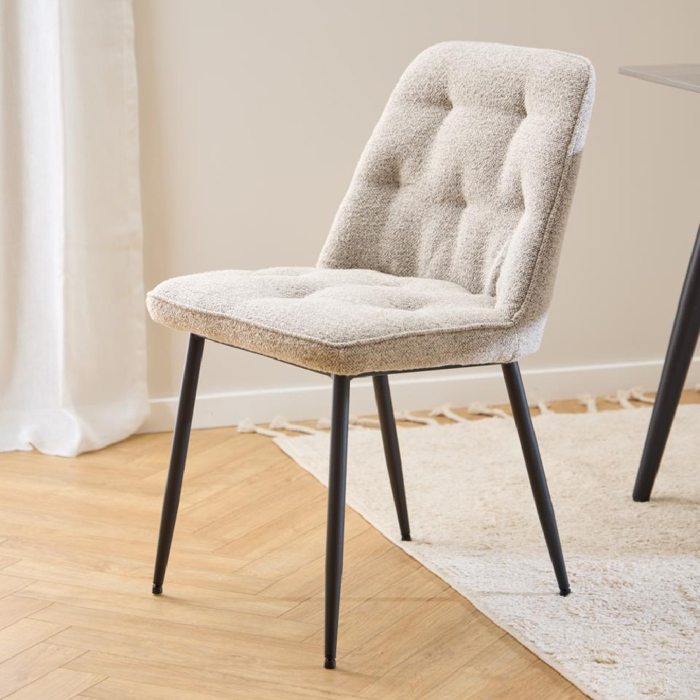 Bilbao Beige Fabric Dining Chairs With Black Legs In Pair