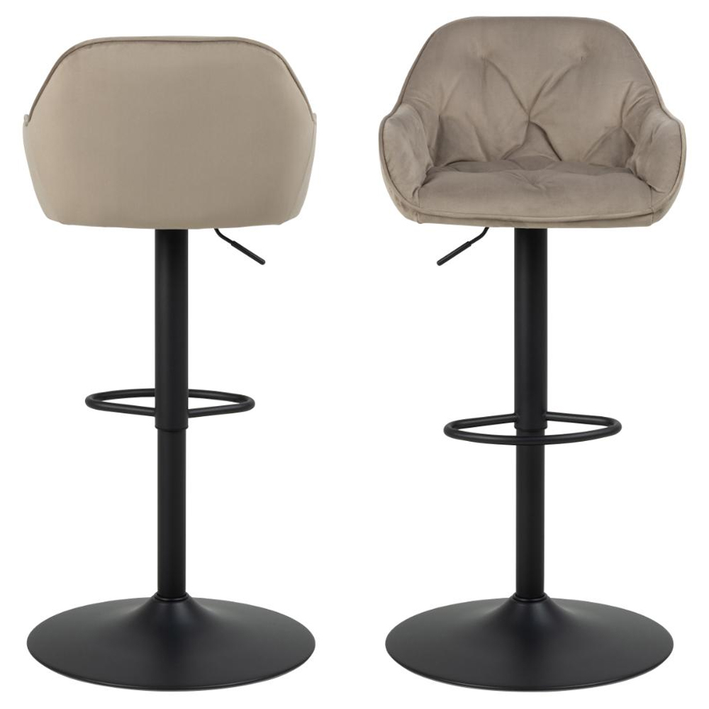 Bilbao Beige Velvet Bar Stools With Black Base In Pair