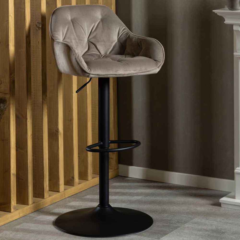 Bilbao Beige Velvet Bar Stools With Black Base In Pair