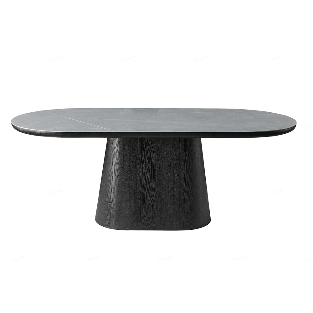 Bilbao Sintered Stone Oval Dining Table In Grey And Black