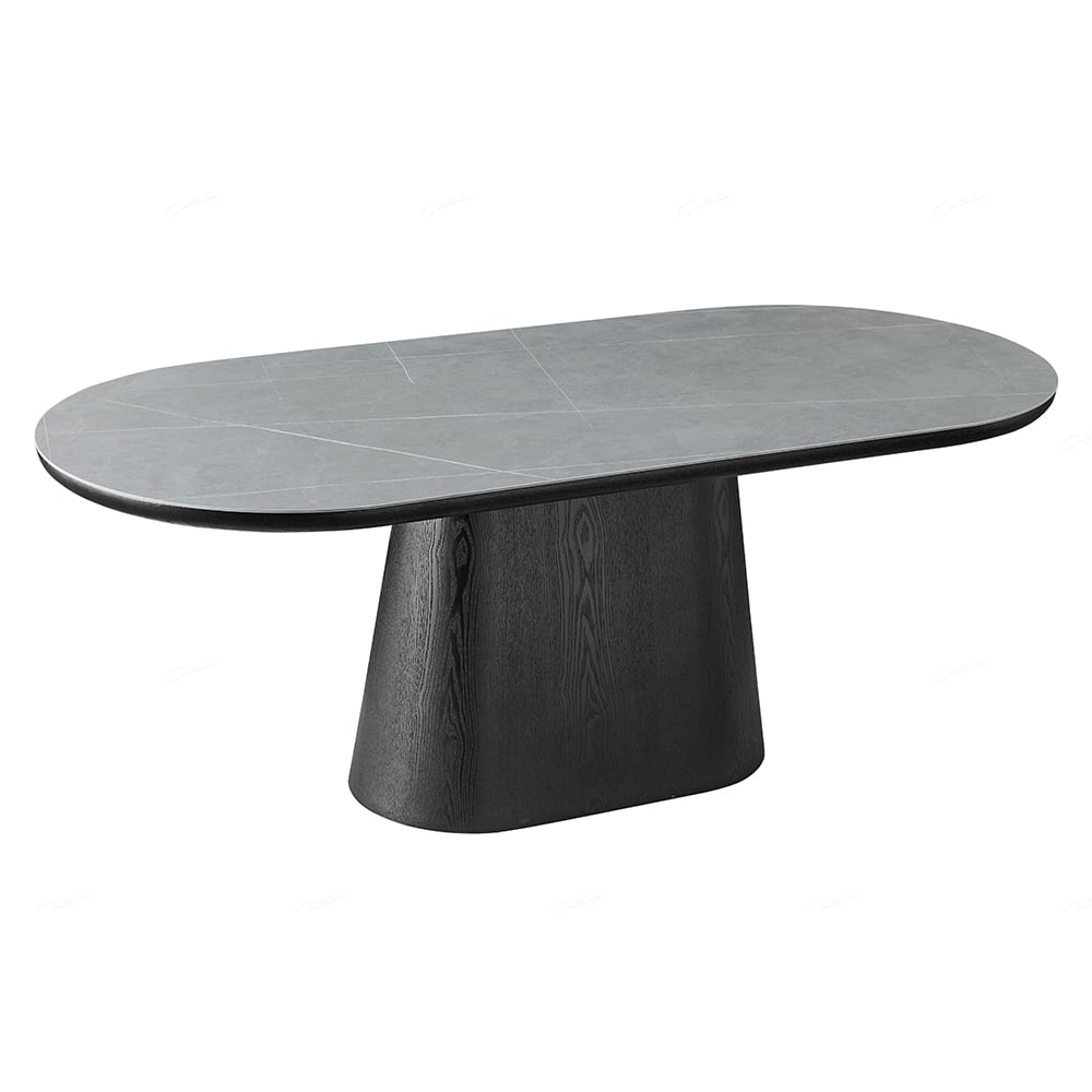 Bilbao Sintered Stone Oval Dining Table In Grey And Black