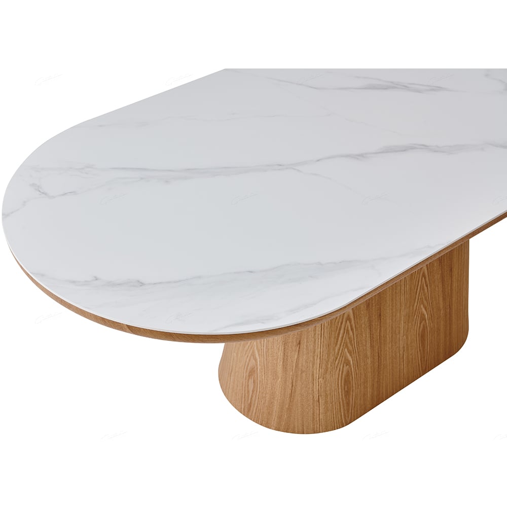 Bilbao Sintered Stone Oval Dining Table In White And Beech