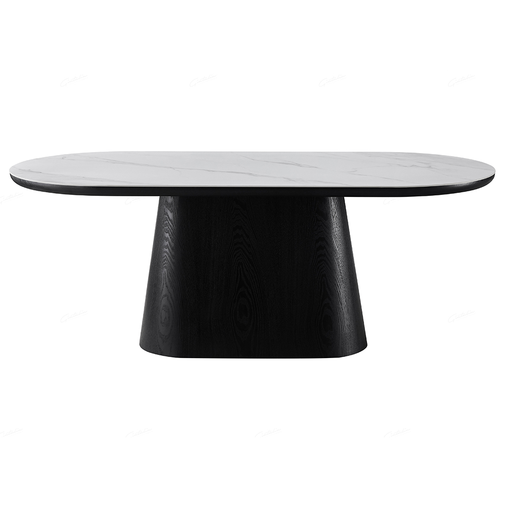 Bilbao Sintered Stone Oval Dining Table In White And Black