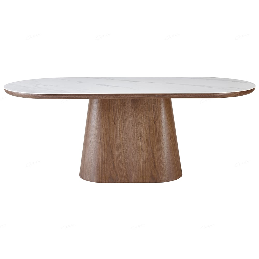 Bilbao Sintered Stone Oval Dining Table In White And Walnut
