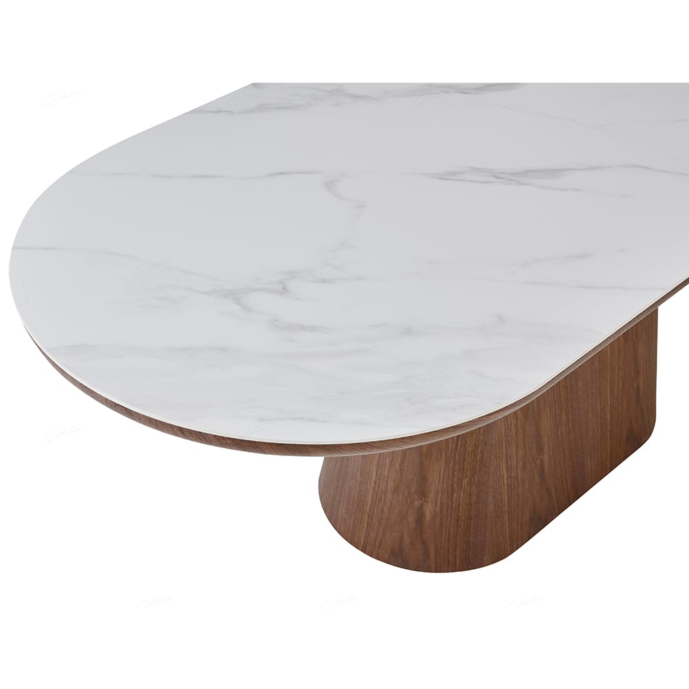 Bilbao Sintered Stone Oval Dining Table In White And Walnut