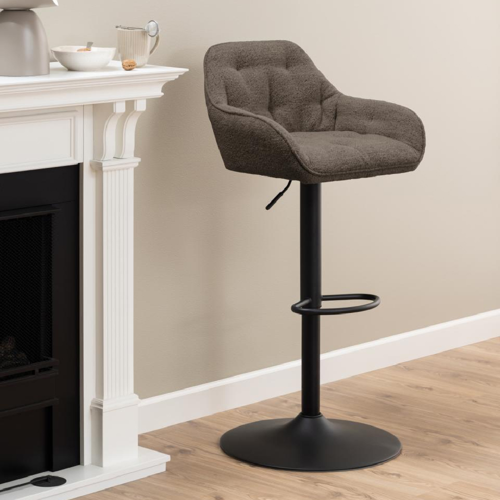 Bilbao Taupe Fabric Bar Stools With Black Base In Pair