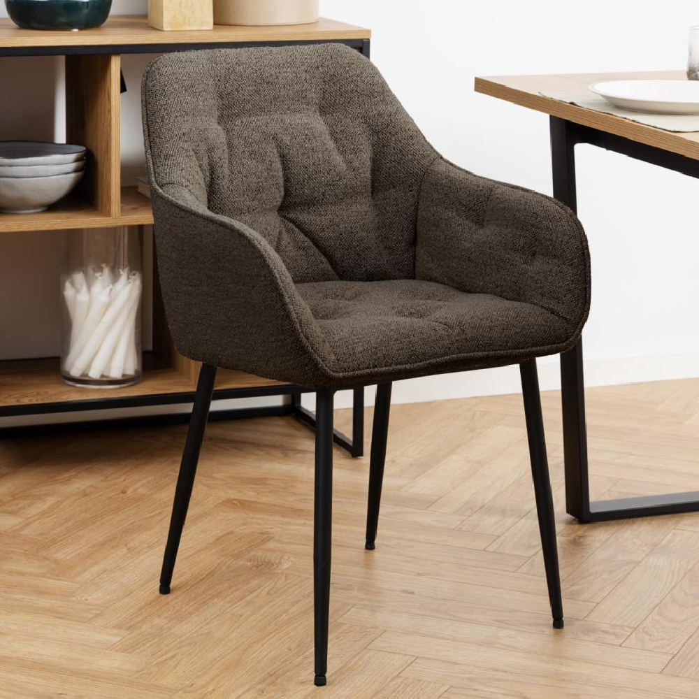 Bilbao Taupe Fabric Dining Chairs With Armrest In Pair