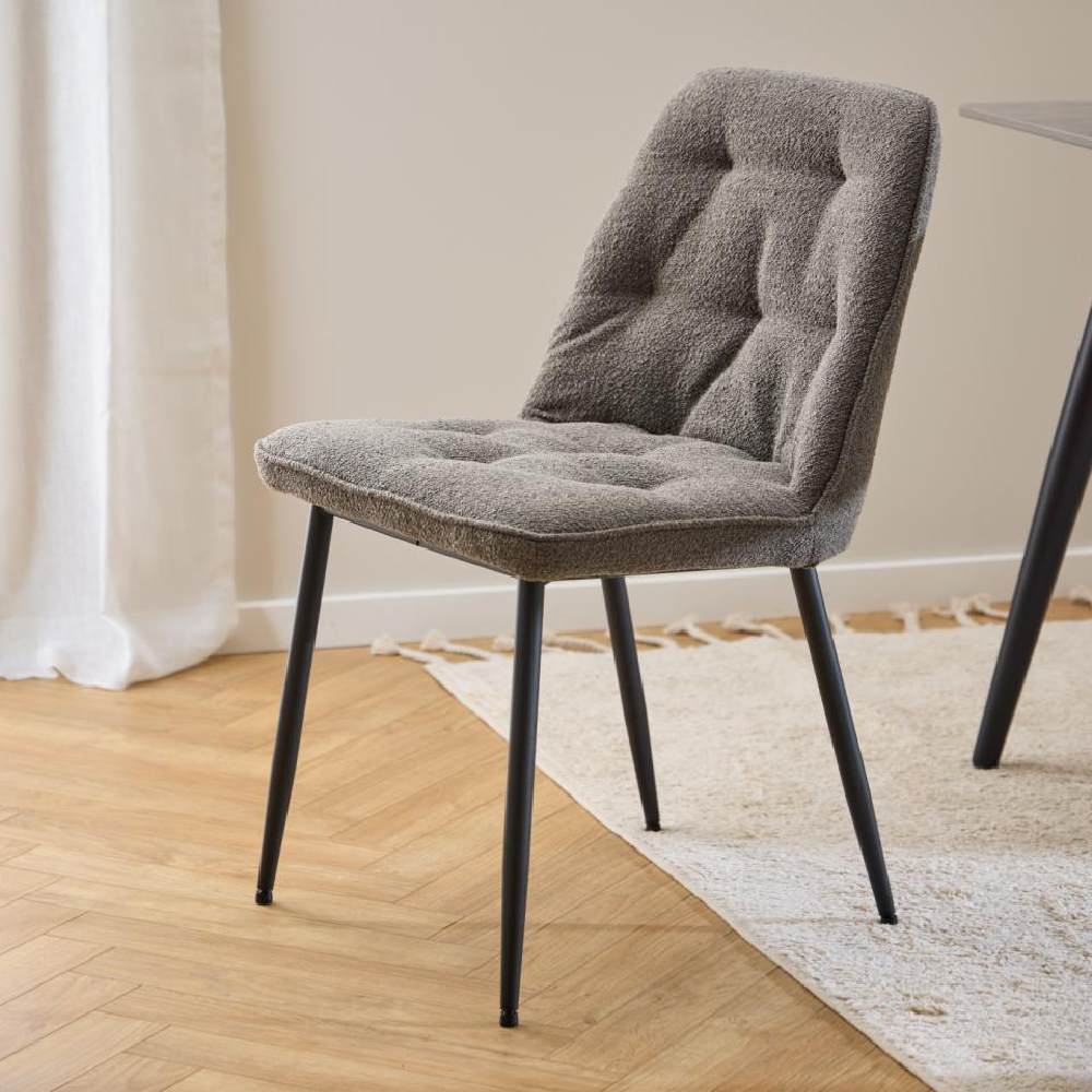 Bilbao Taupe Fabric Dining Chairs With Black Legs In Pair