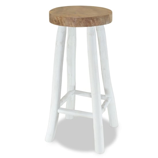 Product photograph of Billie Outdoor Round Wooden Bar Stool In White And Brown from Furniture in Fashion