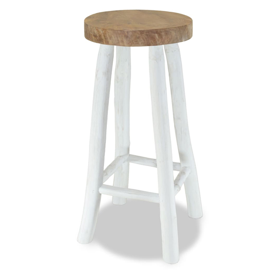billie outdoor round wooden bar stool in white and brown