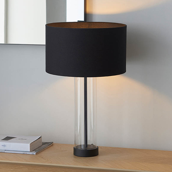 Biloxi Black Drum Shade Touch Table Lamp In Matt Black thumbnail
