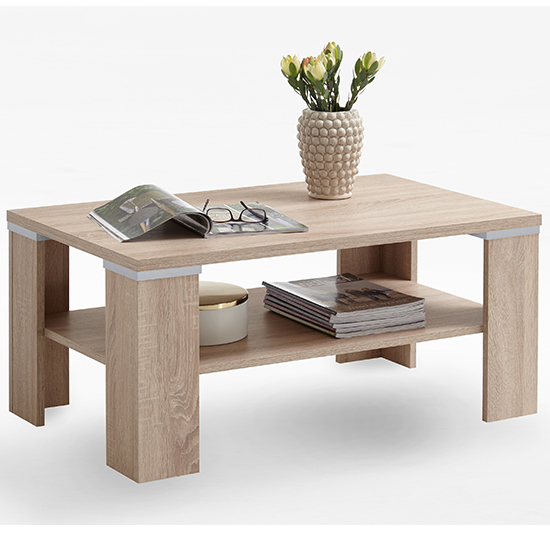 Biloxi Wooden Coffee Table In Oak With Undershelf_1
