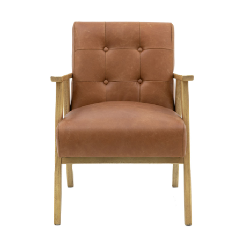 Biloxi Leather Armchair With Wooden Frame In Brown