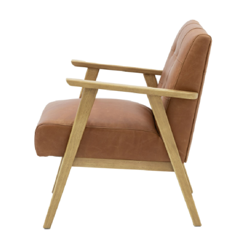 Biloxi Leather Armchair With Wooden Frame In Brown
