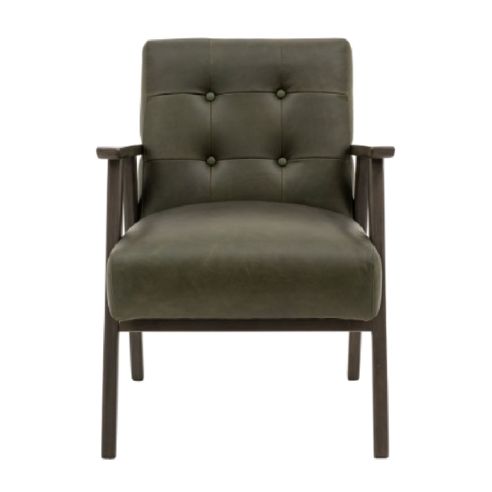 Biloxi Leather Armchair With Wooden Frame In Green