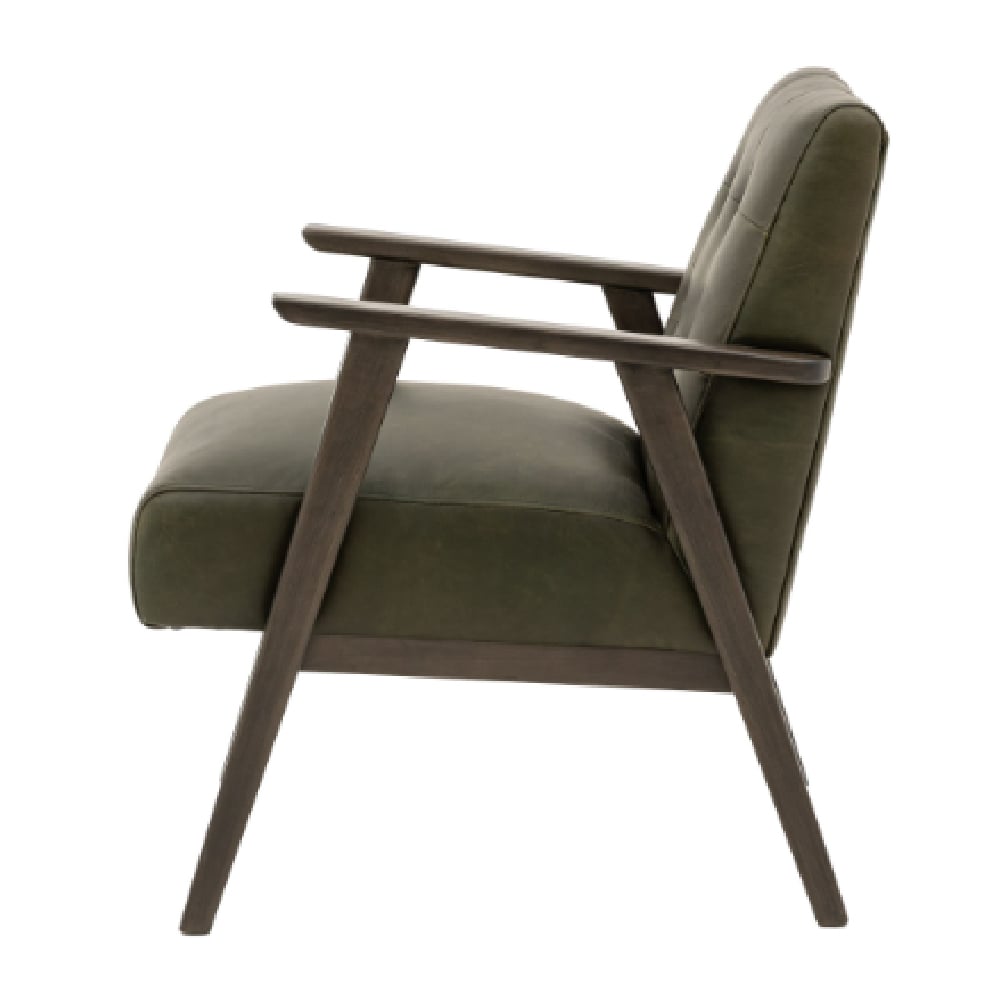 Biloxi Leather Armchair With Wooden Frame In Green