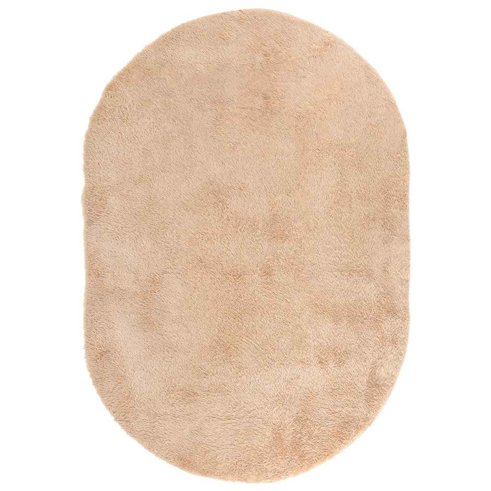 Biloxi Polyester Oval High Pile Shaggy Rug - Beige