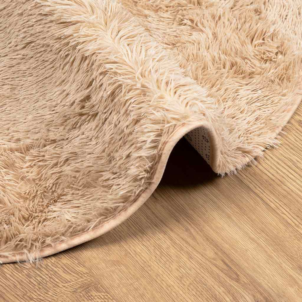 Biloxi Polyester Oval High Pile Shaggy Rug - Beige
