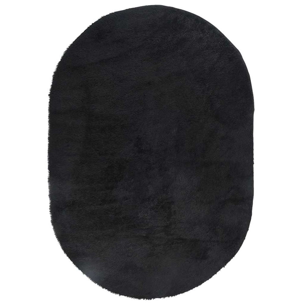 Biloxi Polyester Oval High Pile Shaggy Rug - Black