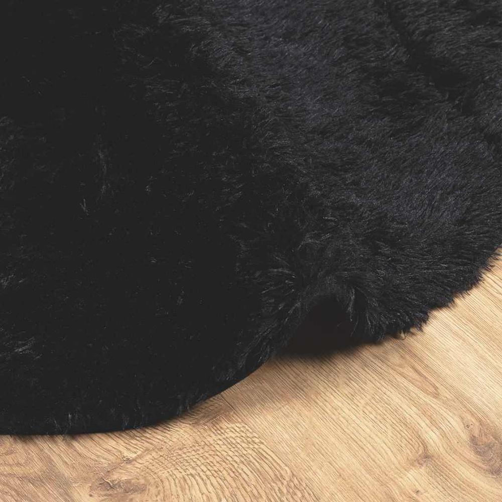 Biloxi Polyester Oval High Pile Shaggy Rug - Black