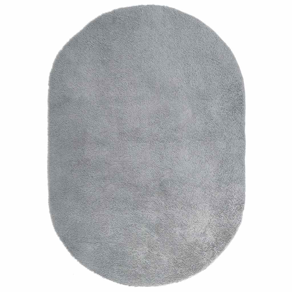 Biloxi Polyester Oval High Pile Shaggy Rug - Light Grey