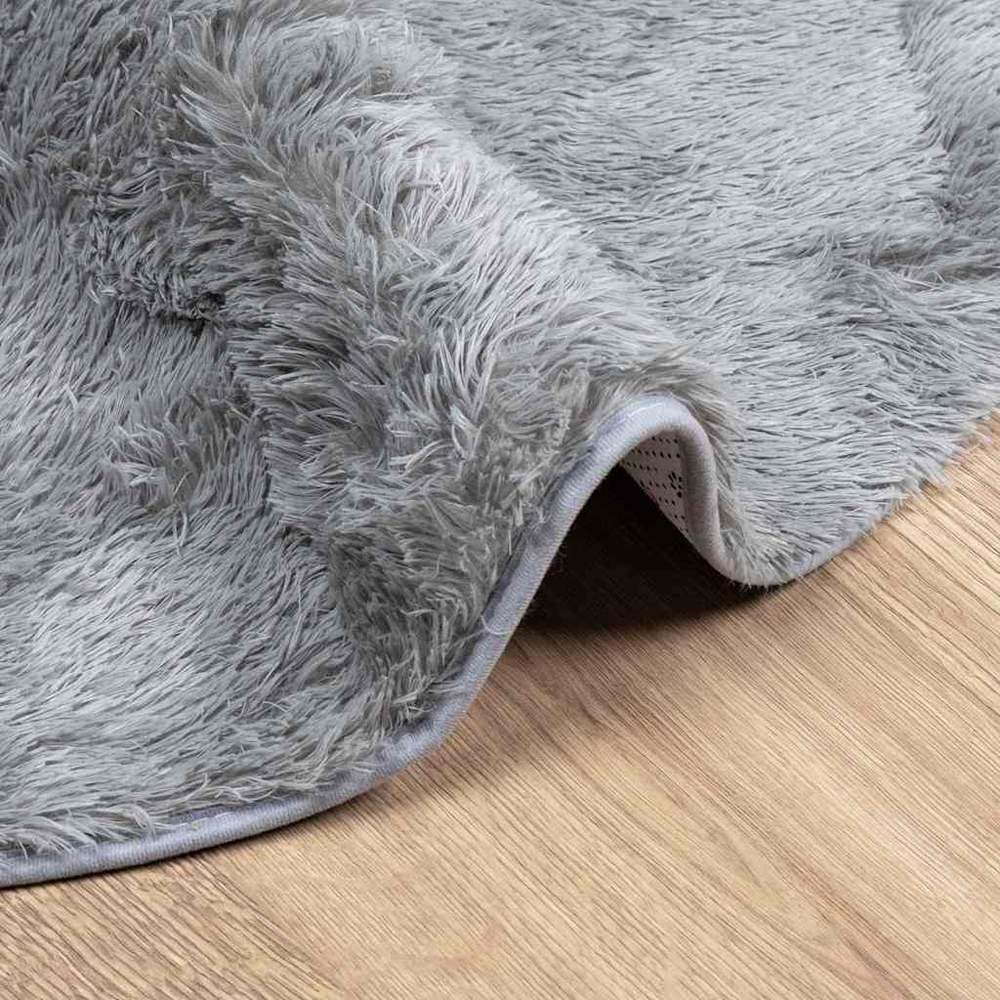 Biloxi Polyester Oval High Pile Shaggy Rug - Light Grey