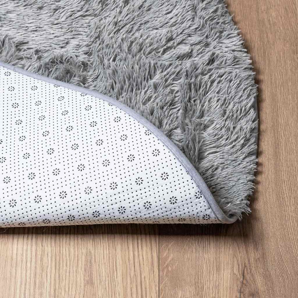 Biloxi Polyester Oval High Pile Shaggy Rug - Light Grey