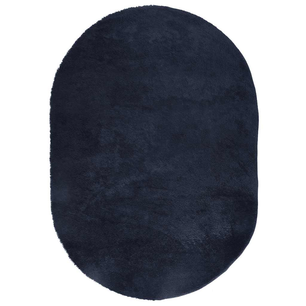 Biloxi Polyester Oval High Pile Shaggy Rug - Navy