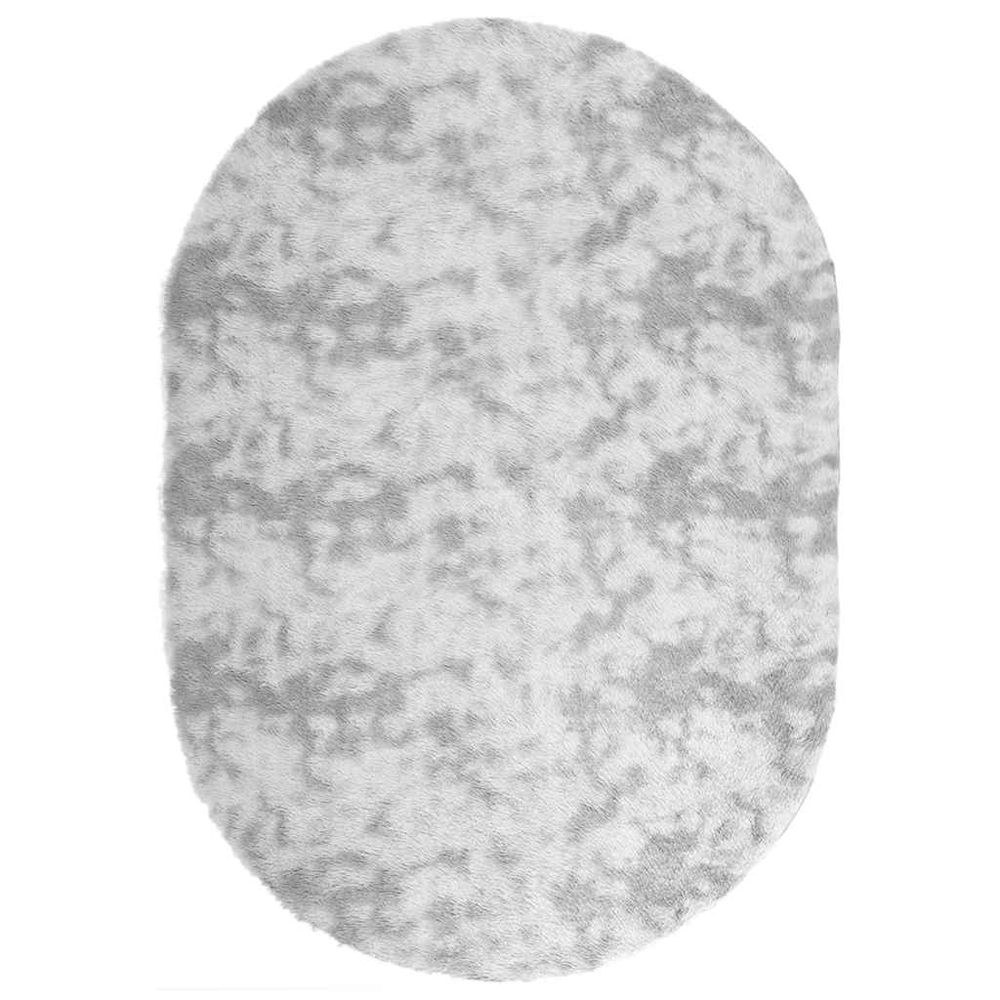 Biloxi Polyester Oval High Pile Shaggy Rug - Silver Grey