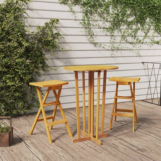 Product photograph of Biloxi Solid Wood Teak 3 Piece Folding Bar Set In Natural from Furniture in Fashion