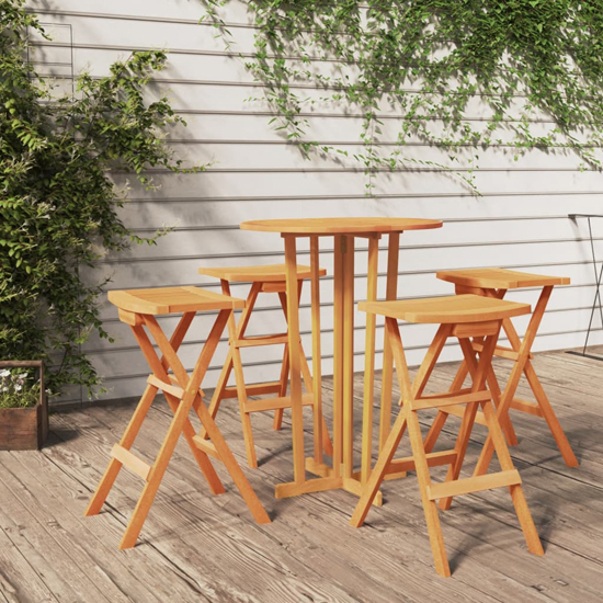 Product photograph of Biloxi Solid Wood Teak 5 Piece Folding Bar Set In Natural from Furniture in Fashion