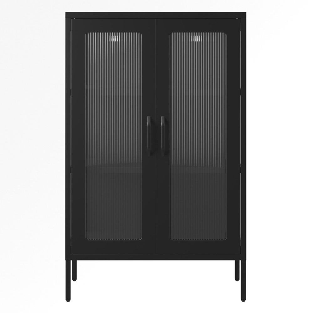 Biloxi Steel Display Cabinet With 2 Glass Doors - Black