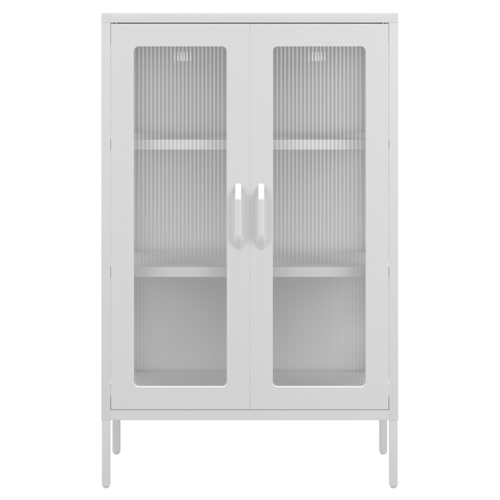 Biloxi Steel Display Cabinet With 2 Glass Doors - White