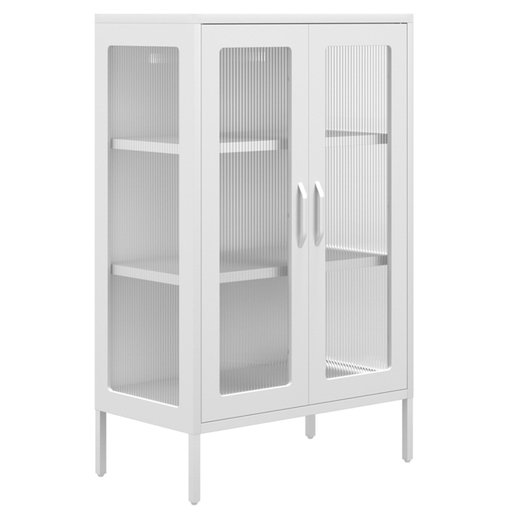 Biloxi Steel Display Cabinet With 2 Glass Doors - White