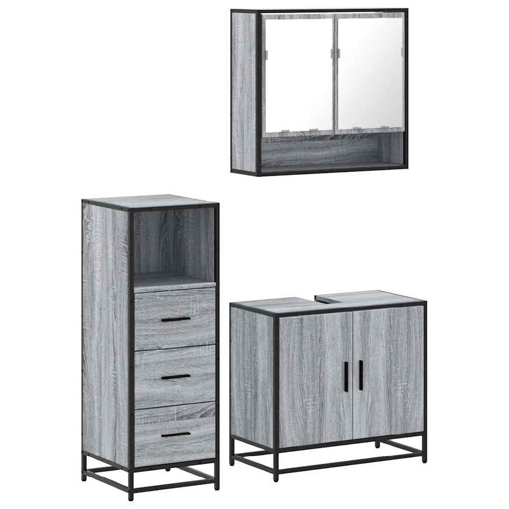 Biloxi Wooden 3 Piece Bathroom Furniture Set In Grey Sonoma