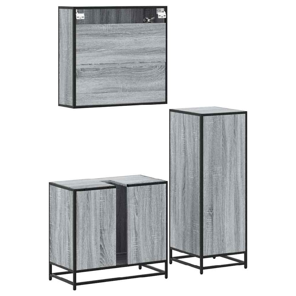 Biloxi Wooden 3 Piece Bathroom Furniture Set In Grey Sonoma