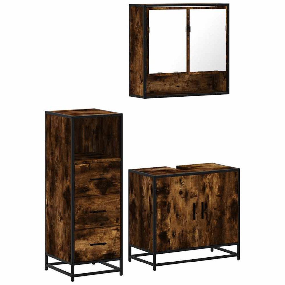 Biloxi Wooden 3 Piece Bathroom Furniture Set In Smoked Oak