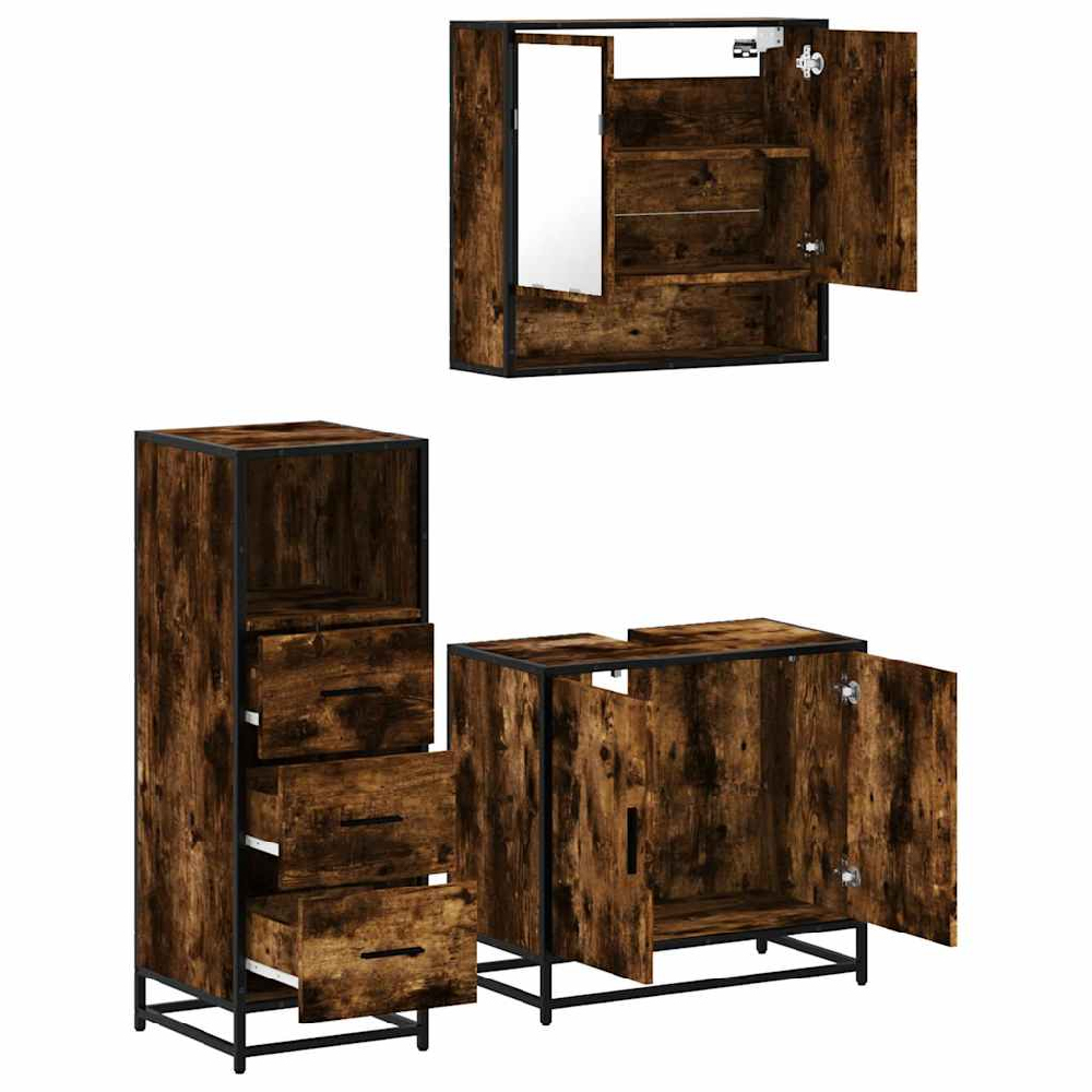 Biloxi Wooden 3 Piece Bathroom Furniture Set In Smoked Oak