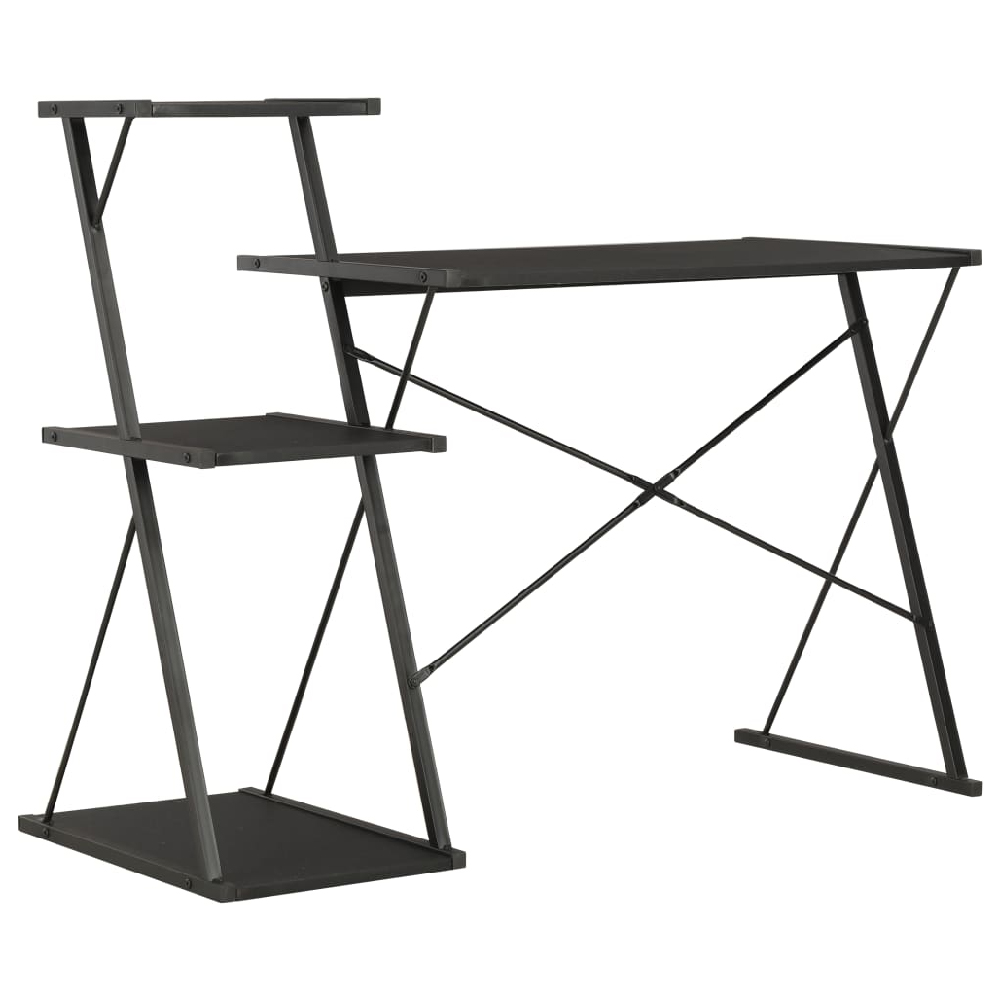 Biloxi Wooden Laptop Desk With 3 Shelves In Black