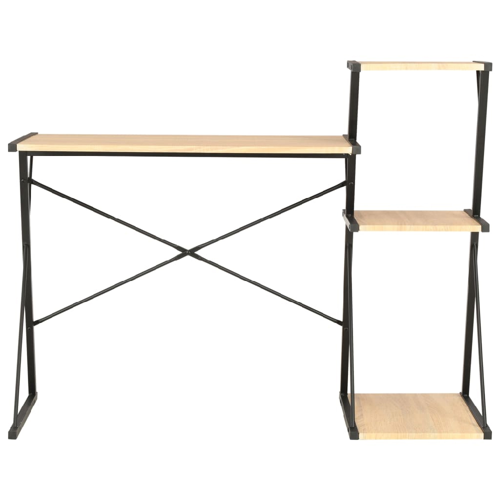 Biloxi Wooden Laptop Desk With 3 Shelves In Black And Oak
