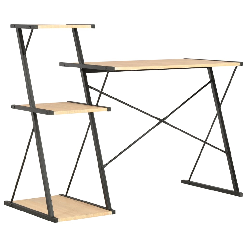 Biloxi Wooden Laptop Desk With 3 Shelves In Black And Oak
