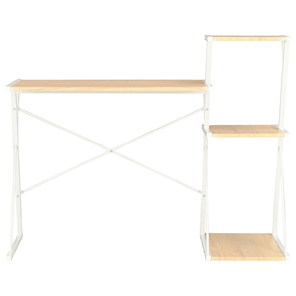 Biloxi Wooden Laptop Desk With 3 Shelves In White And Oak