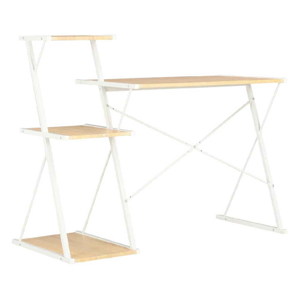 Biloxi Wooden Laptop Desk With 3 Shelves In White And Oak