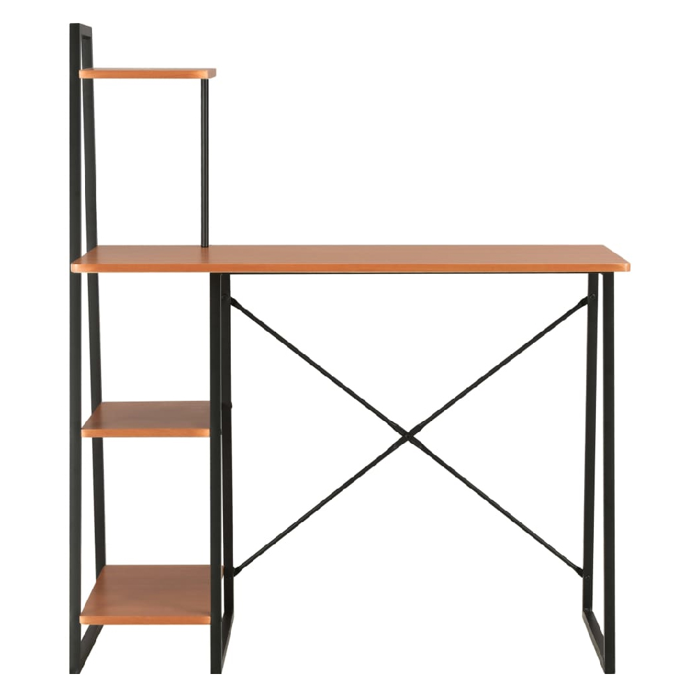 Biloxi Wooden Laptop Desk With Shelving Unit In Black And Brown